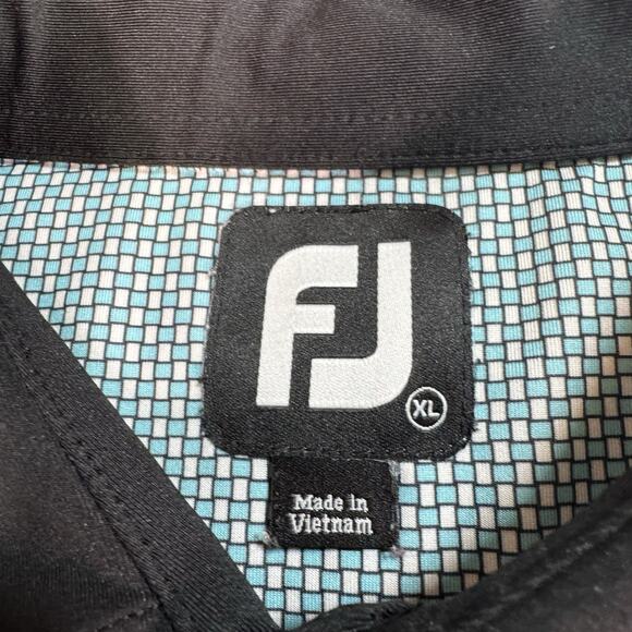 Footjoy Mens XL Golf Polo Shirt Black Blue Geometric - Picture 2 of 8